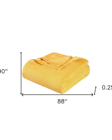 Queen Gold Cotton Woven Chevron Blanket