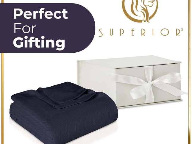 Queen Navy Blue Cotton Woven Chevron Blanket