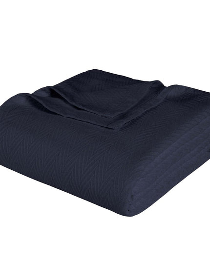 Queen Navy Blue Cotton Woven Chevron Blanket