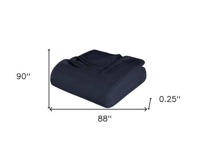 Queen Navy Blue Cotton Woven Chevron Blanket