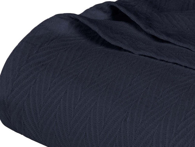 Queen Navy Blue Cotton Woven Chevron Blanket