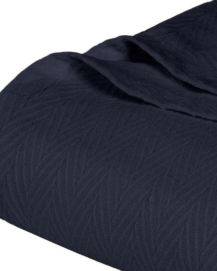 Queen Navy Blue Cotton Woven Chevron Blanket
