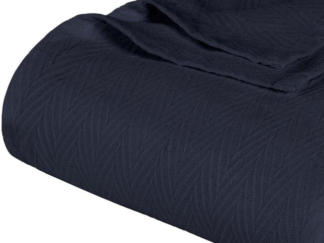 Queen Navy Blue Cotton Woven Chevron Blanket