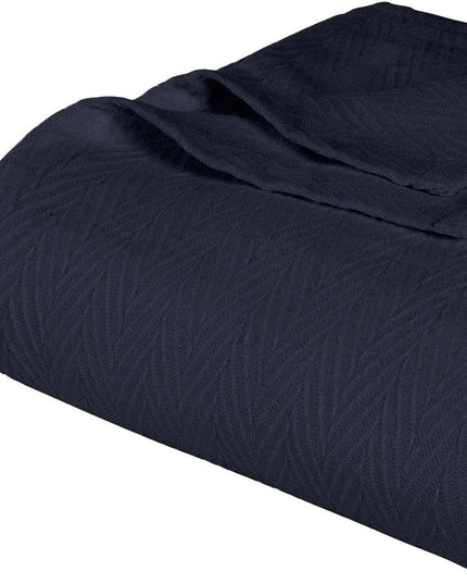 Queen Navy Blue Cotton Woven Chevron Blanket