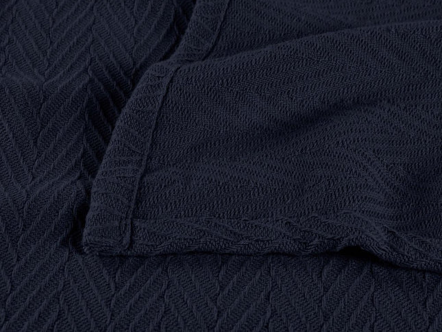 Queen Navy Blue Cotton Woven Chevron Blanket