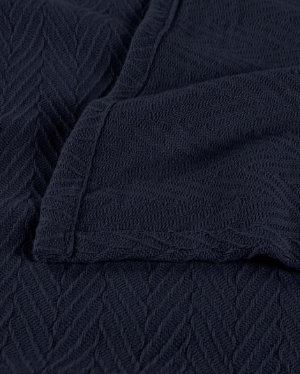 Queen Navy Blue Cotton Woven Chevron Blanket