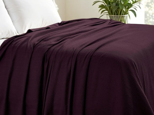 Queen Plum Cotton Woven Chevron Blanket