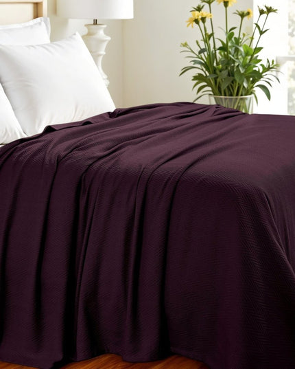Queen Plum Cotton Woven Chevron Blanket