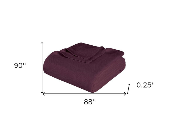 Queen Plum Cotton Woven Chevron Blanket