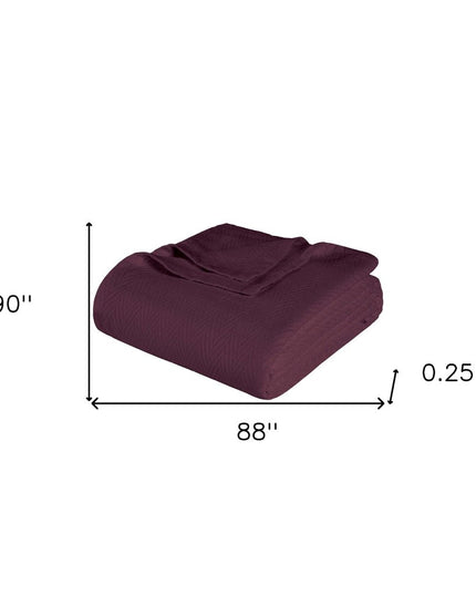 Queen Plum Cotton Woven Chevron Blanket