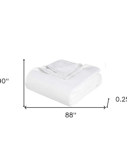 Queen White Cotton Woven Chevron Blanket