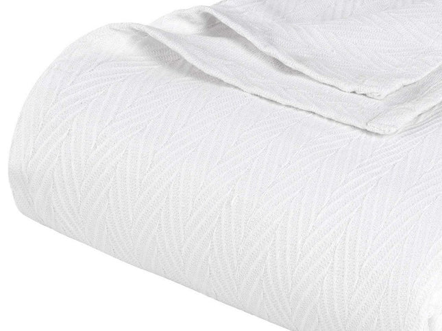 Queen White Cotton Woven Chevron Blanket