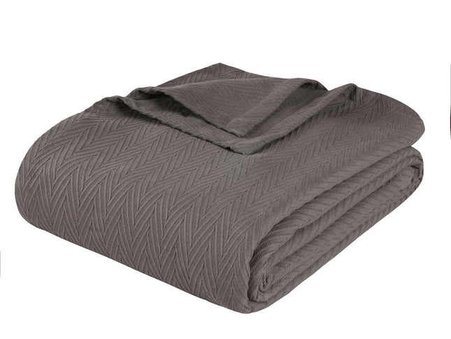 King Charcoal Cotton Woven Chevron Blanket