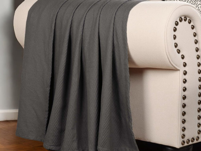 King Charcoal Cotton Woven Chevron Blanket
