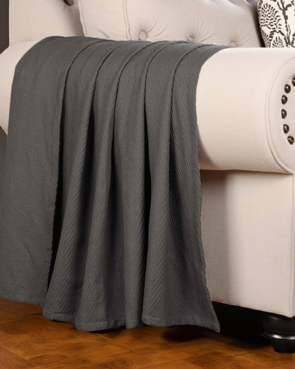 King Charcoal Cotton Woven Chevron Blanket