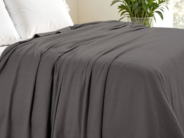 King Charcoal Cotton Woven Chevron Blanket