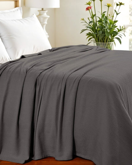 King Charcoal Cotton Woven Chevron Blanket