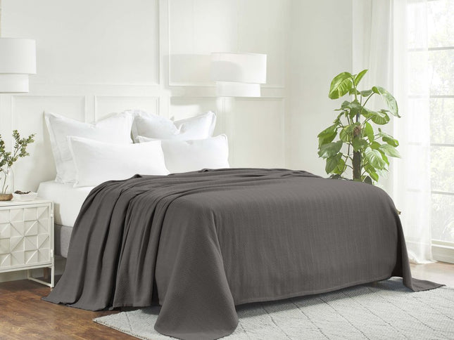 King Charcoal Cotton Woven Chevron Blanket