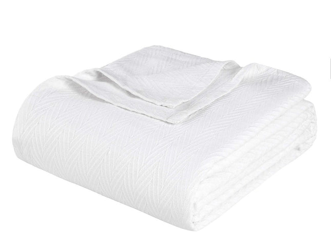 King White Cotton Woven Chevron Blanket