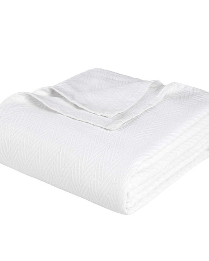 King White Cotton Woven Chevron Blanket