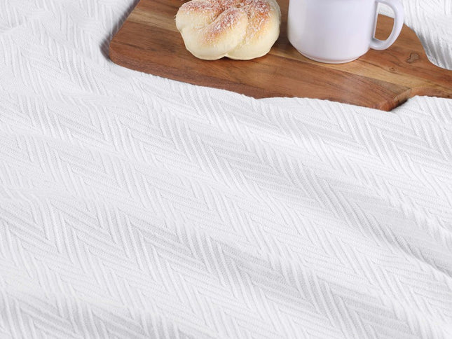 King White Cotton Woven Chevron Blanket