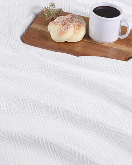 King White Cotton Woven Chevron Blanket
