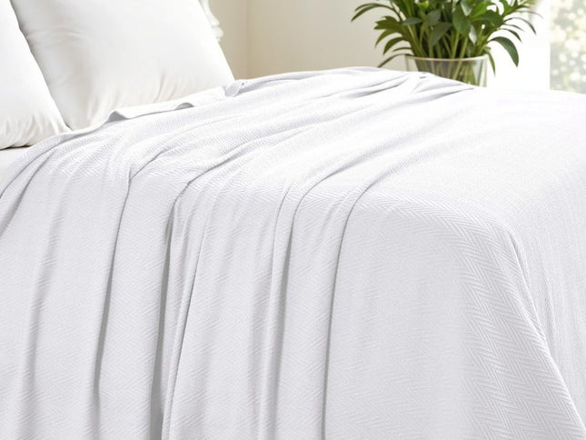 King White Cotton Woven Chevron Blanket