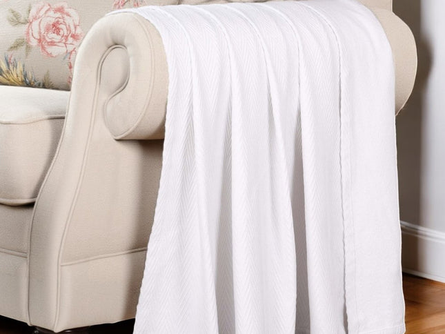King White Cotton Woven Chevron Blanket