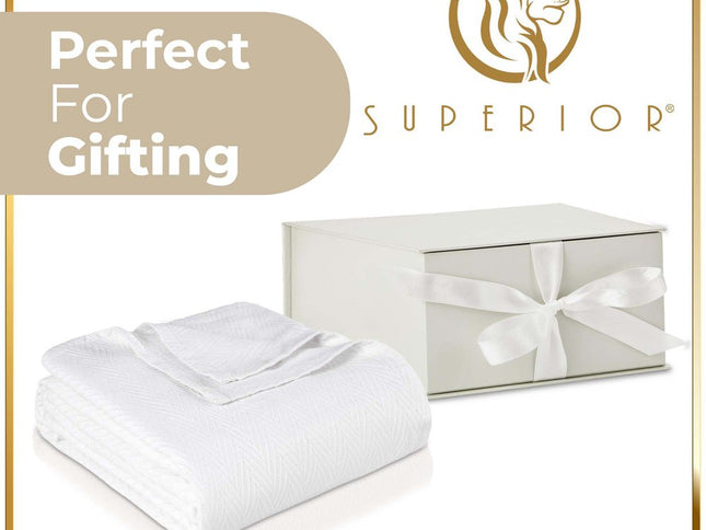 King White Cotton Woven Chevron Blanket