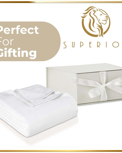 King White Cotton Woven Chevron Blanket