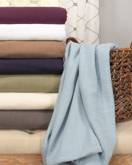King White Cotton Woven Chevron Blanket