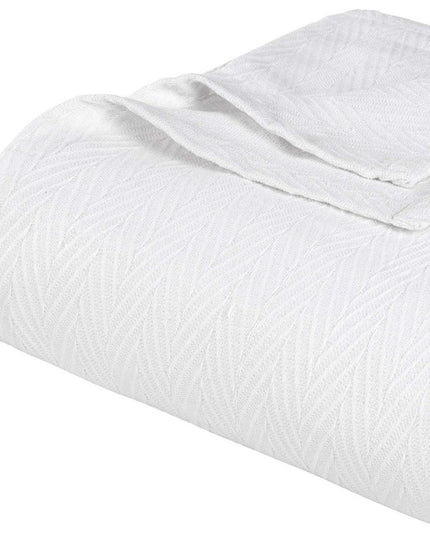 King White Cotton Woven Chevron Blanket