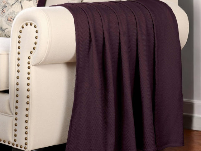 Twin Plum Cotton Woven Chevron Blanket