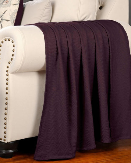 Twin Plum Cotton Woven Chevron Blanket