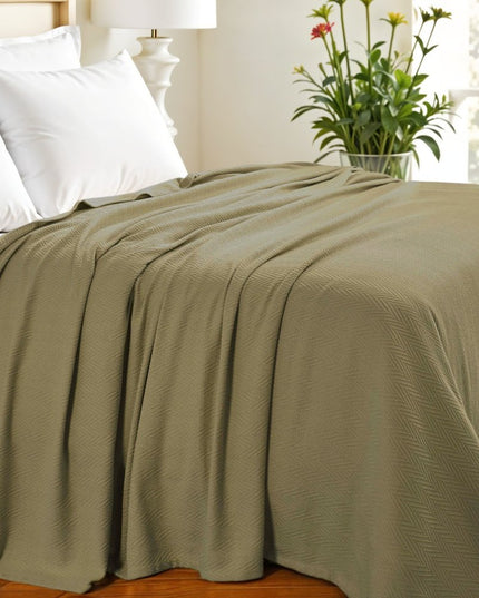 Twin Sage Cotton Woven Chevron Blanket