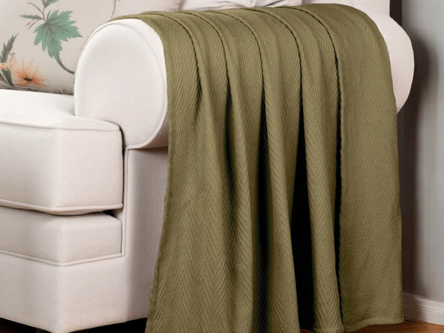Twin Sage Cotton Woven Chevron Blanket