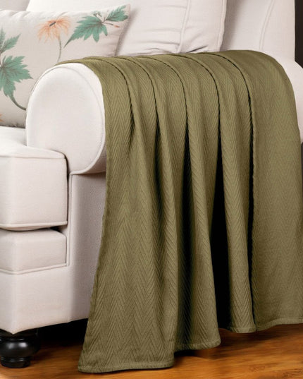 Twin Sage Cotton Woven Chevron Blanket