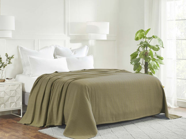 Twin Sage Cotton Woven Chevron Blanket