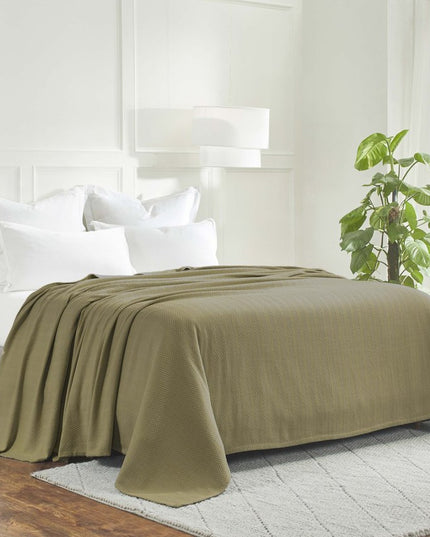 Twin Sage Cotton Woven Chevron Blanket