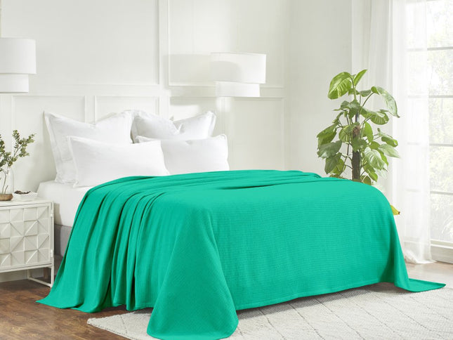 King Turquoise Cotton Waffle Weave Honeycomb Blanket