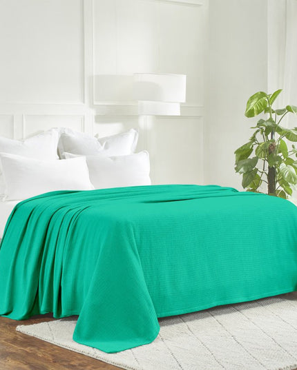 King Turquoise Cotton Waffle Weave Honeycomb Blanket
