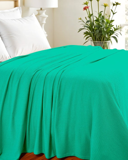 King Turquoise Cotton Waffle Weave Honeycomb Blanket