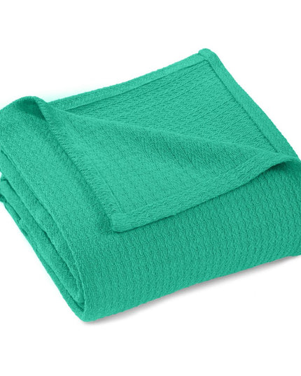 King Turquoise Cotton Waffle Weave Honeycomb Blanket