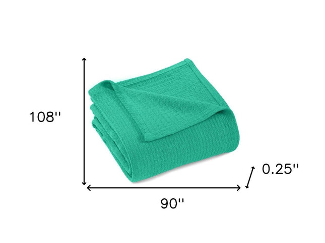 King Turquoise Cotton Waffle Weave Honeycomb Blanket
