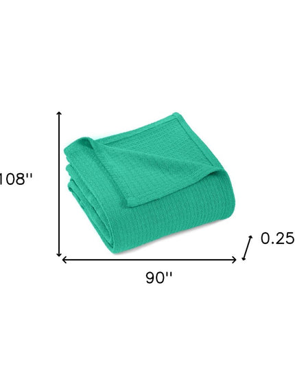 King Turquoise Cotton Waffle Weave Honeycomb Blanket