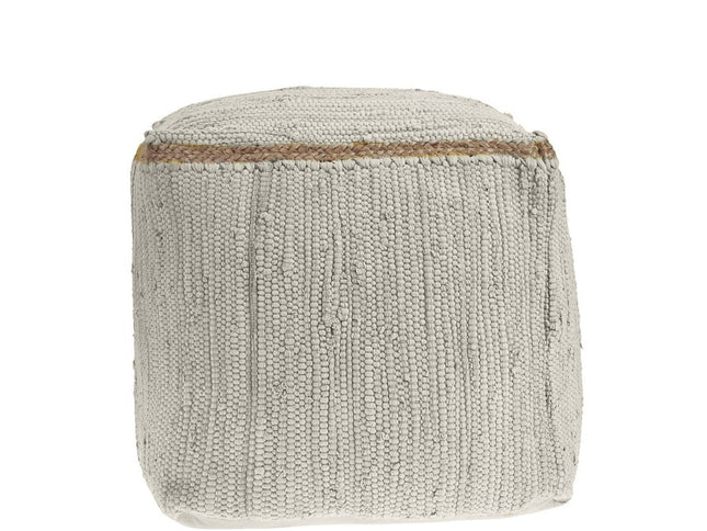 18" Gray and Natural Cotton And Jute Cube Pouf Ottoman