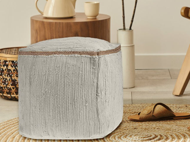 18" Gray and Natural Cotton And Jute Cube Pouf Ottoman