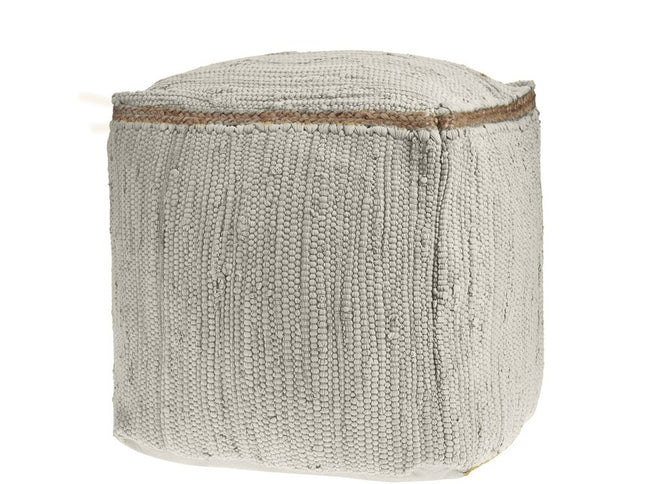 18" Gray and Natural Cotton And Jute Cube Pouf Ottoman