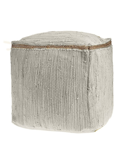 18" Gray and Natural Cotton And Jute Cube Pouf Ottoman