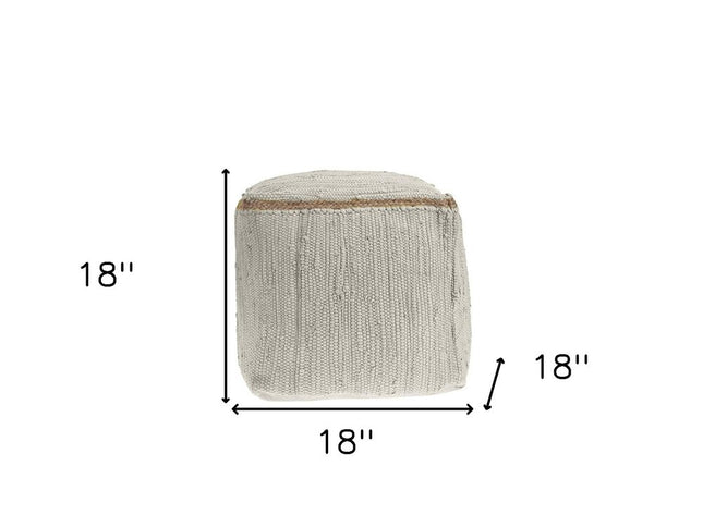 18" Gray and Natural Cotton And Jute Cube Pouf Ottoman